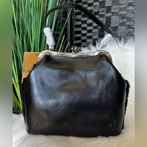 NWT- Patricia Nash— Laureana Frame Satchel Black Faux Fur w/Detachable Chain - Picture 4 of 6